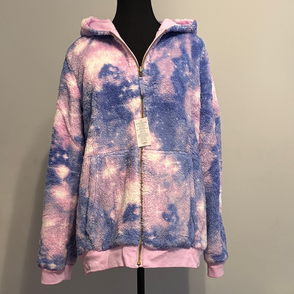 Lands’ End Lavender Zip-Up Hoodie Reversible cozy faux- Fur XXL - Girls - Picture 9 of 16